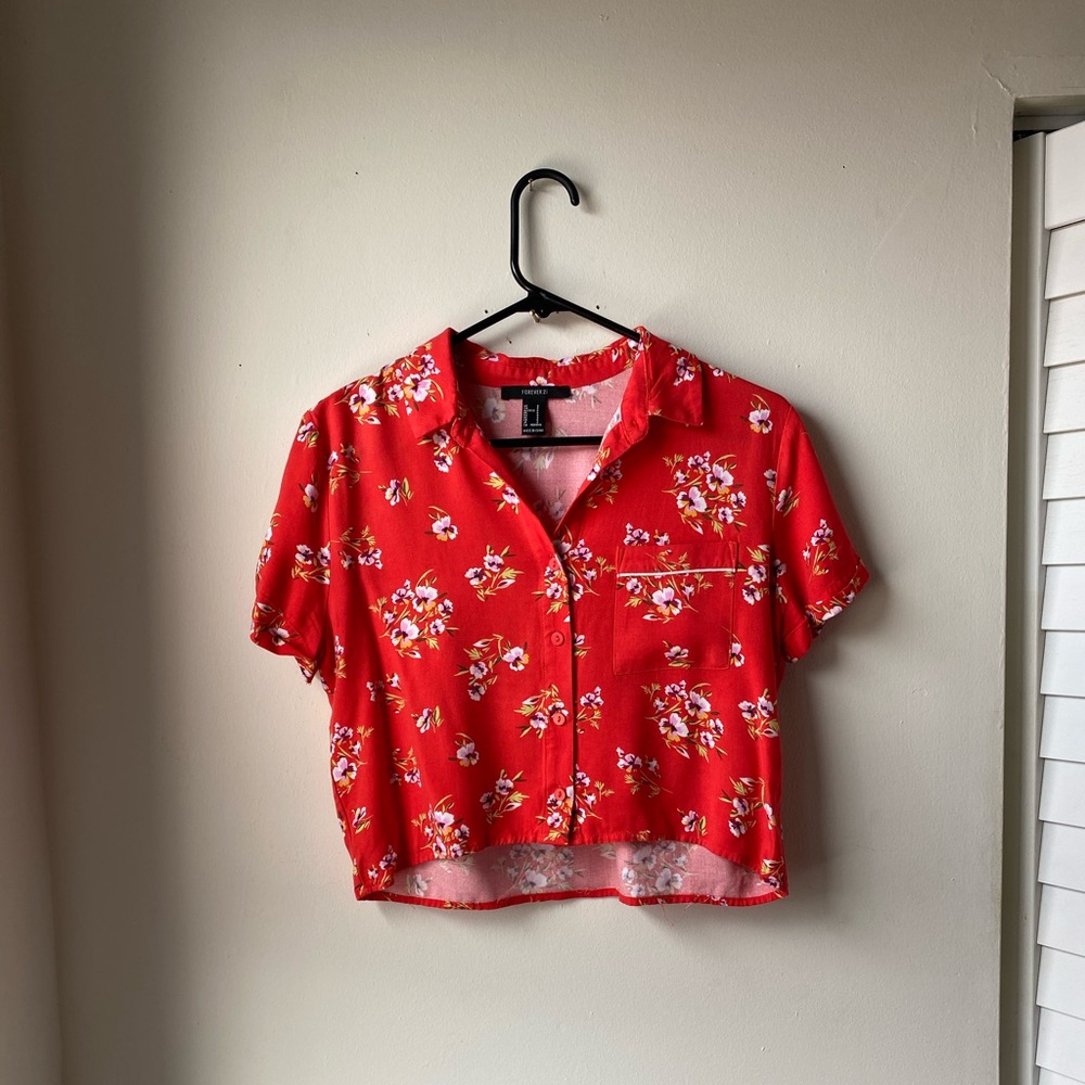 Forever 21 Red Floral Crop Top